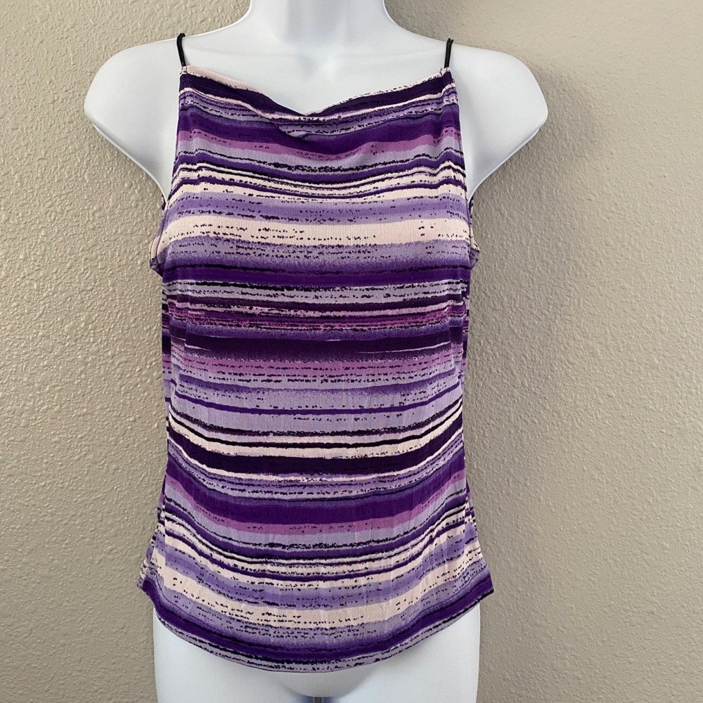 Vintage Y2K Purple Tank Large Artsy Bohemian Summer Casual Beachy Boho Striped